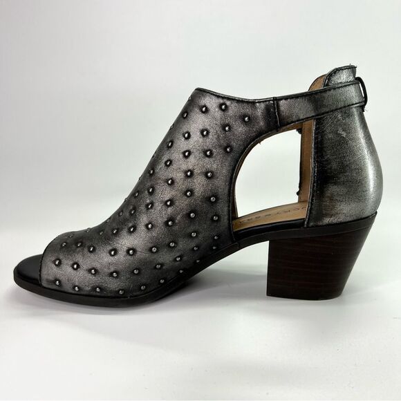 Lucky Brand Barimo Open Toe Studded Leather Booties 7.5 Metallic Grey - Picture 10 of 16
